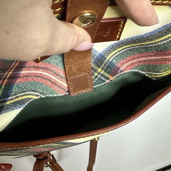 DOONEY & BOURKE Leather Letter Carrier Bag Tartan Print Crossbody Preppy y2k - Picture 15 of 16